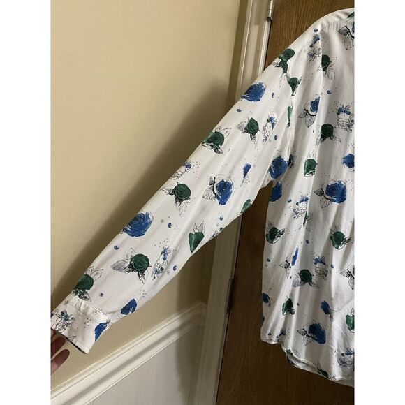 Zara Man White Lightweight Skull Roses Button Up Long Sleeve Relaxed Fit Soft - Picture 3 of 13